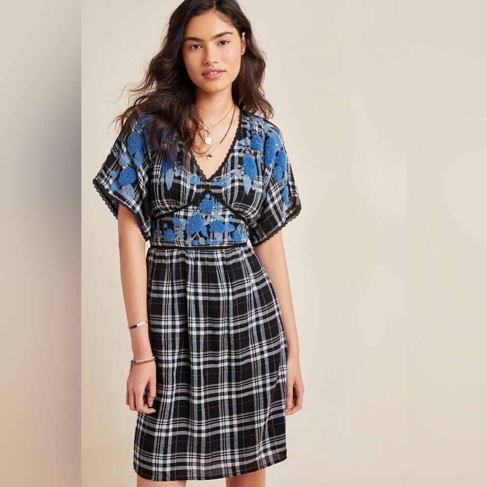 Anthropologie Sarah Plaid Embroidered Tunic | Size 0